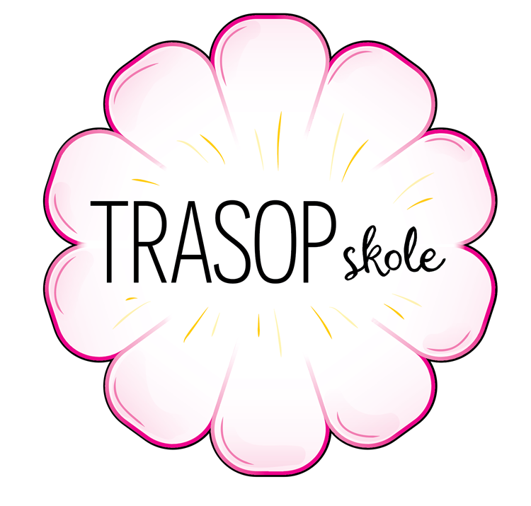 Trasop skoles flotte logo. En blomst hvor det står skrevet Trasop skole inni.