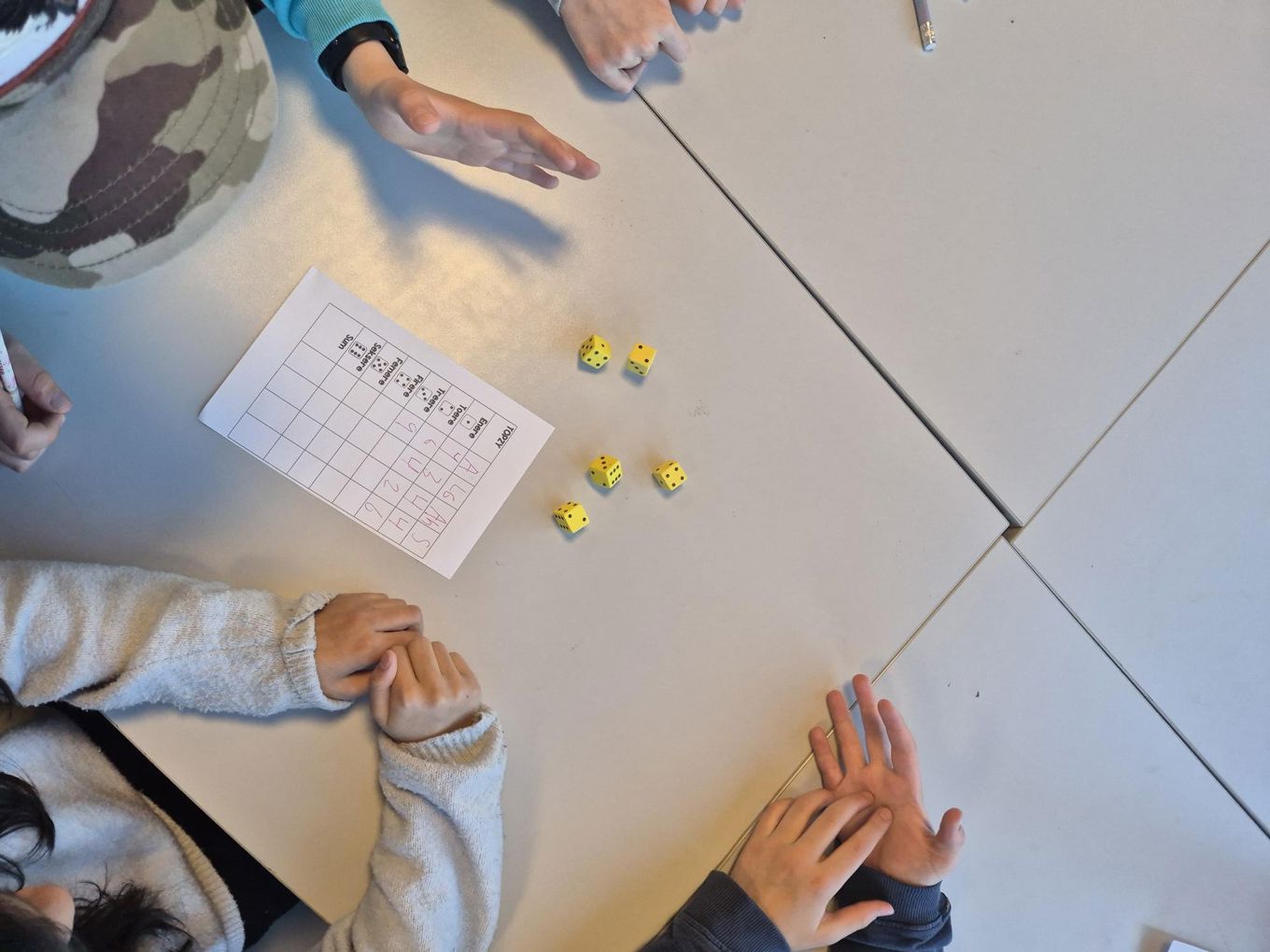 en gruppe mennesker som spiller yatzy